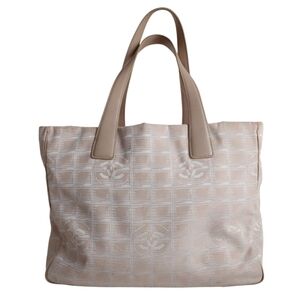 Chanel Bag Travel Ligne Beige Jacquard Leather Tote Shoulder Bag